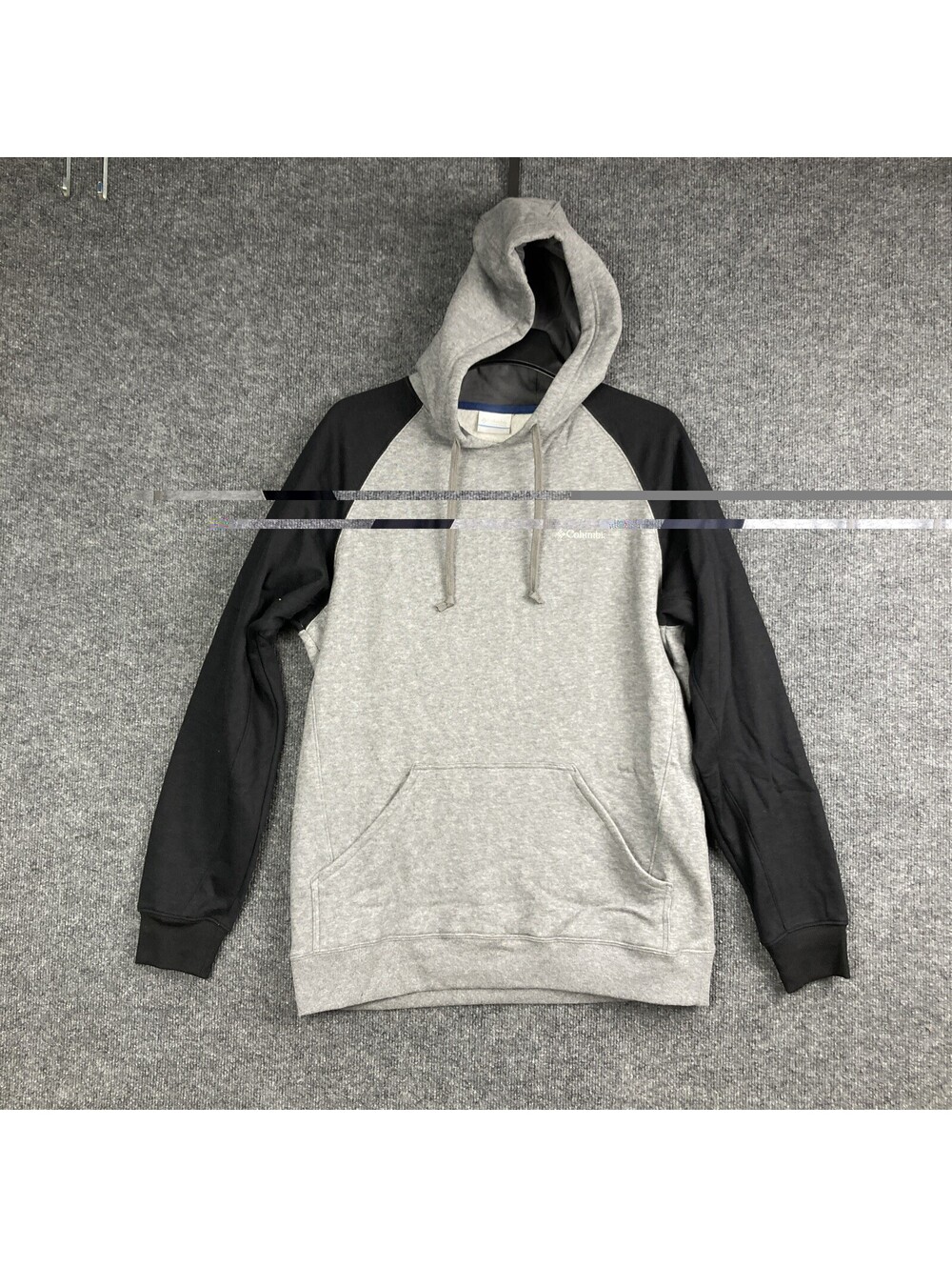 Columbia Mens Medium Gray & Black Front Pocket Hooded Sweatshirt Hoodie EUC